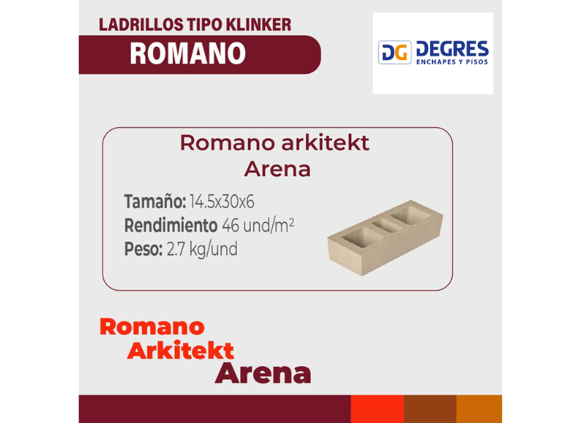 -LADRILLO ROMANO ARKITEKT LISO ROJO  PV X 6 LISO  H.G-PRIMERA