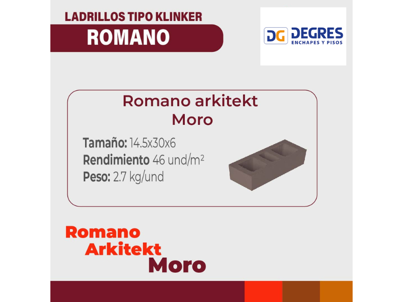 -LADRILLO ROMANO ARKITEKT LISO ROJO  PV X 6 LISO  H.G-PRIMERA