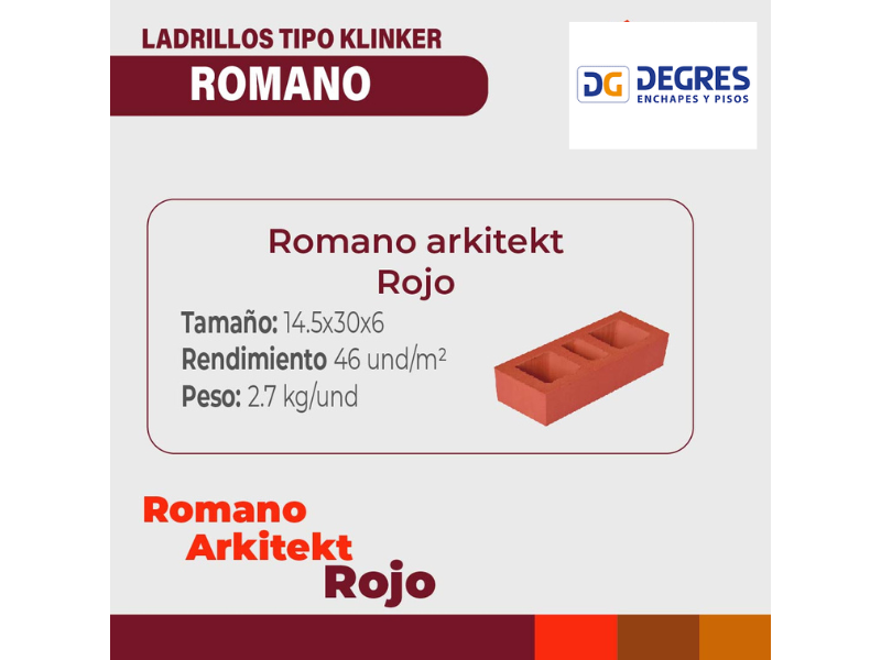 -LADRILLO ROMANO ARKITEKT LISO ROJO  PV X 6 LISO  H.G-PRIMERA
