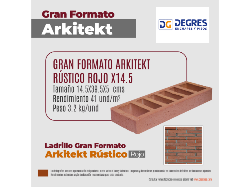 LADRILLO GRAN FORMATO ARKITEKT DE 14,5 RÚSTICO ROJO-TG051439HVRP