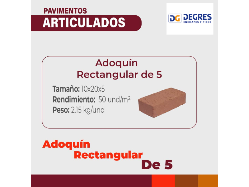 ADOQUIN RECTANGULAR X5 RUSTICO ROJO