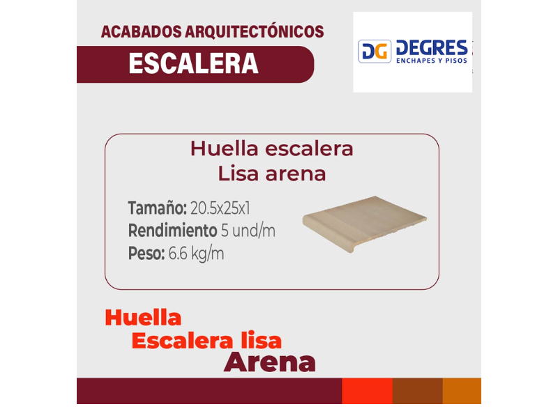 HUELLA ESCALERA LISA ROJA 20.5X25X1 CMS-UNIDAD DE EMPAQUE -5 UND.