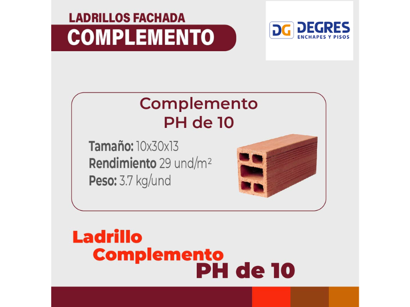 LADRILLO COMPLEMENTO PH X 10 LISO ROJO PRIMERA- MC101330LHRP